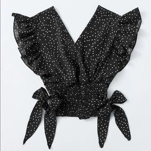 Shein Ruffle Armhole Shirred Hem Polka-Dot Top